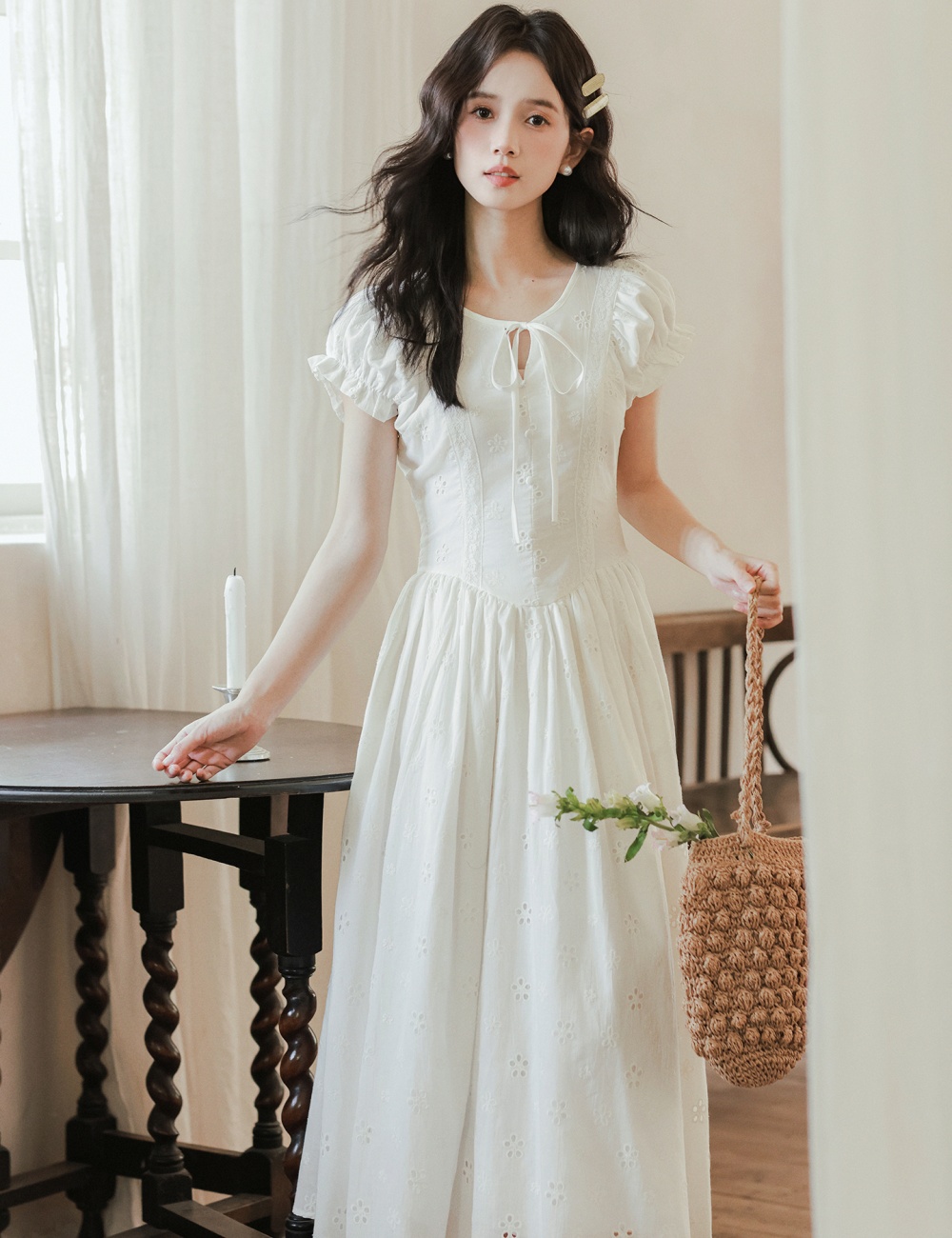 Romantic Casual tender pinched waist vacation dress