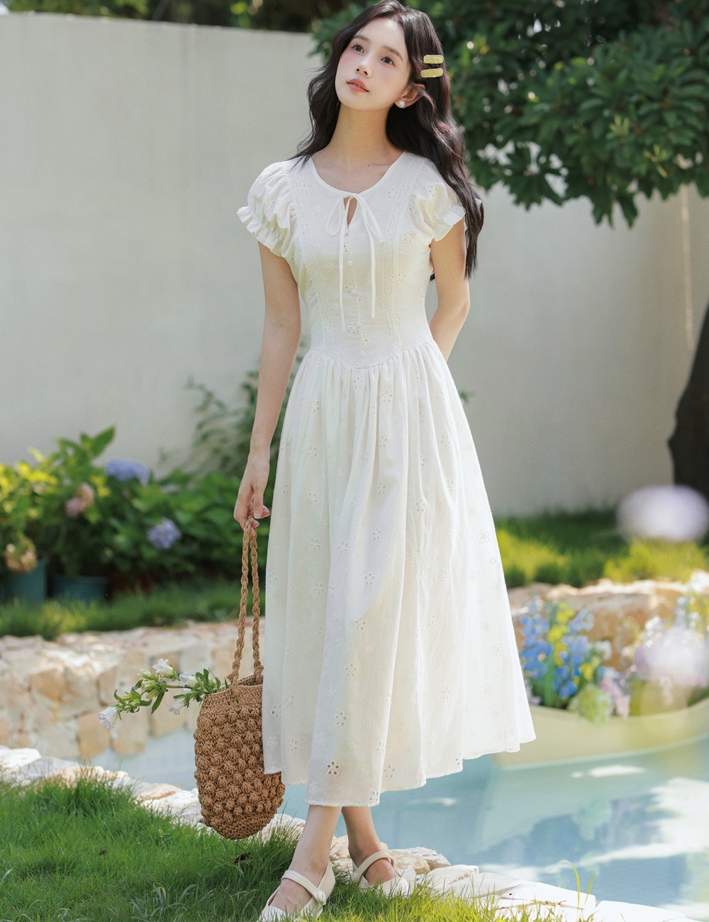 Romantic Casual tender pinched waist vacation dress