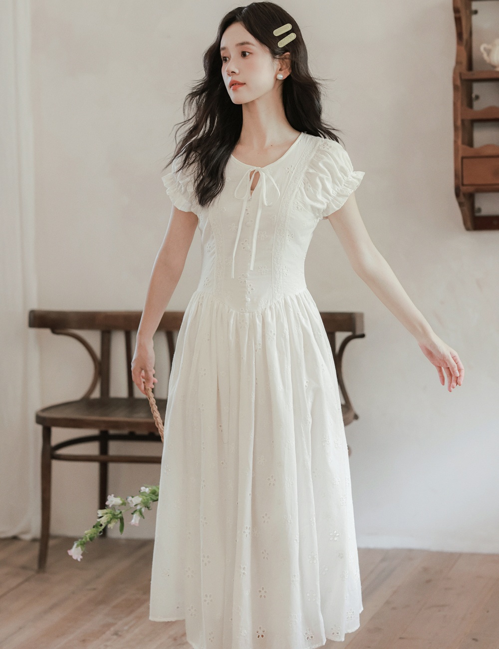 Romantic Casual tender pinched waist vacation dress