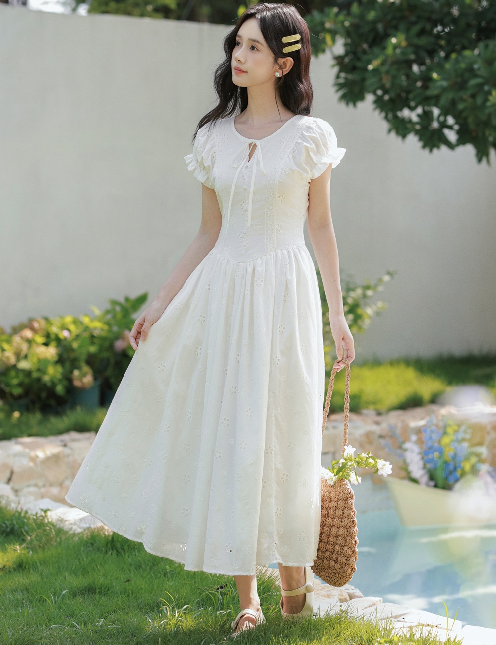 Romantic Casual tender pinched waist vacation dress