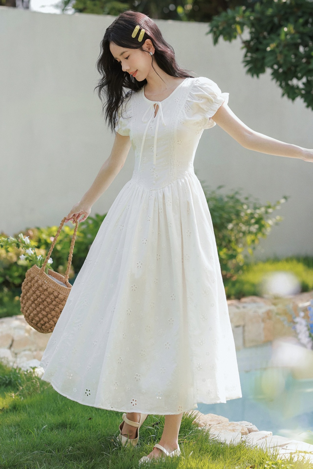 Romantic Casual tender pinched waist vacation dress