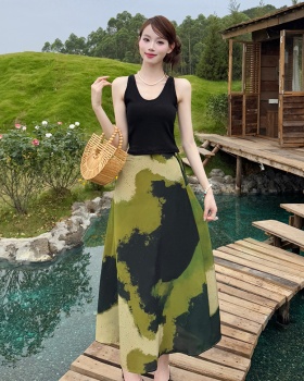 Chiffon printing vest sling skirt 2pcs set for women