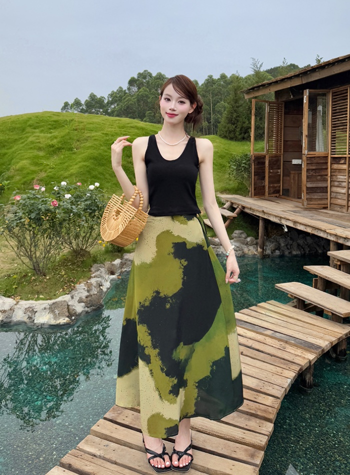 Chiffon printing vest sling skirt 2pcs set for women
