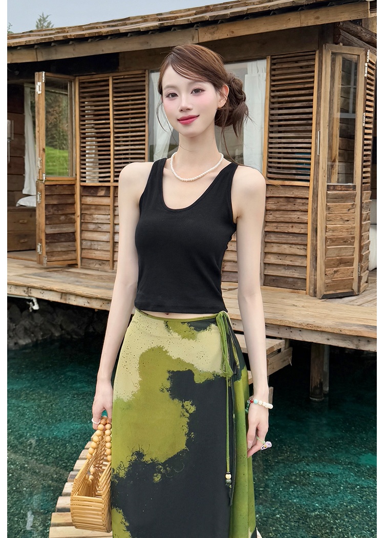 Chiffon printing vest sling skirt 2pcs set for women