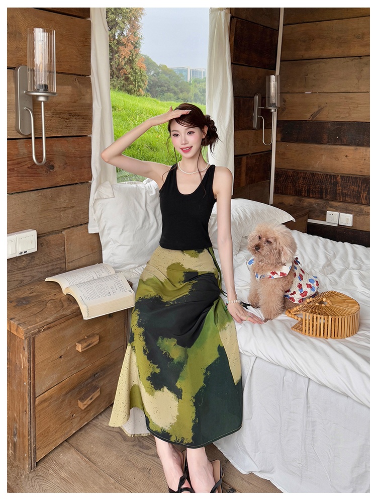 Chiffon printing vest sling skirt 2pcs set for women