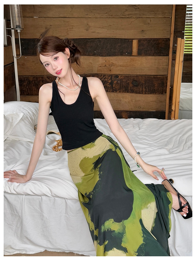 Chiffon printing vest sling skirt 2pcs set for women