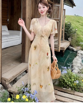Butterfly printing France style elegant dress for women