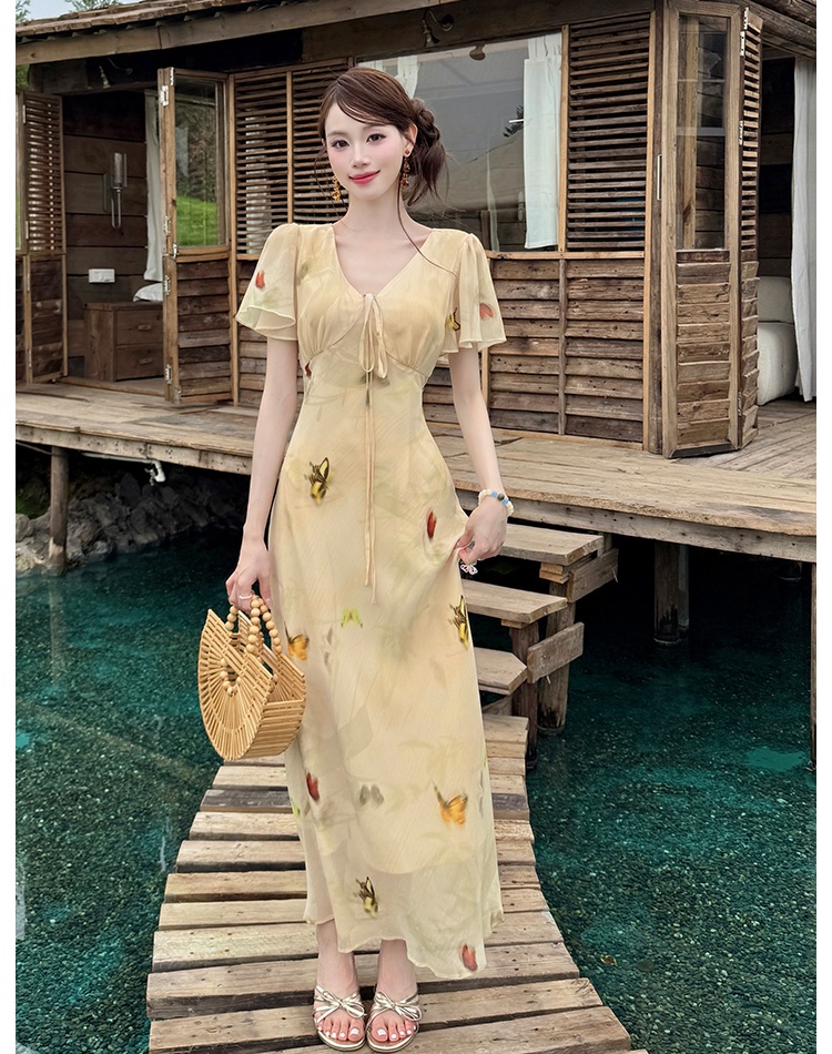 Butterfly printing France style elegant dress for women
