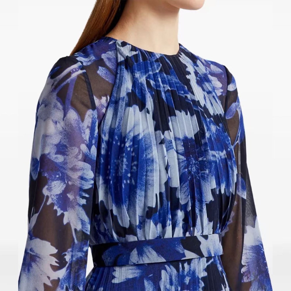 Round neck elegant big skirt pinched waist dress
