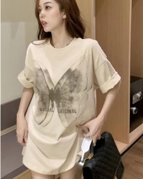 Hemming printing short sleeve loose T-shirt