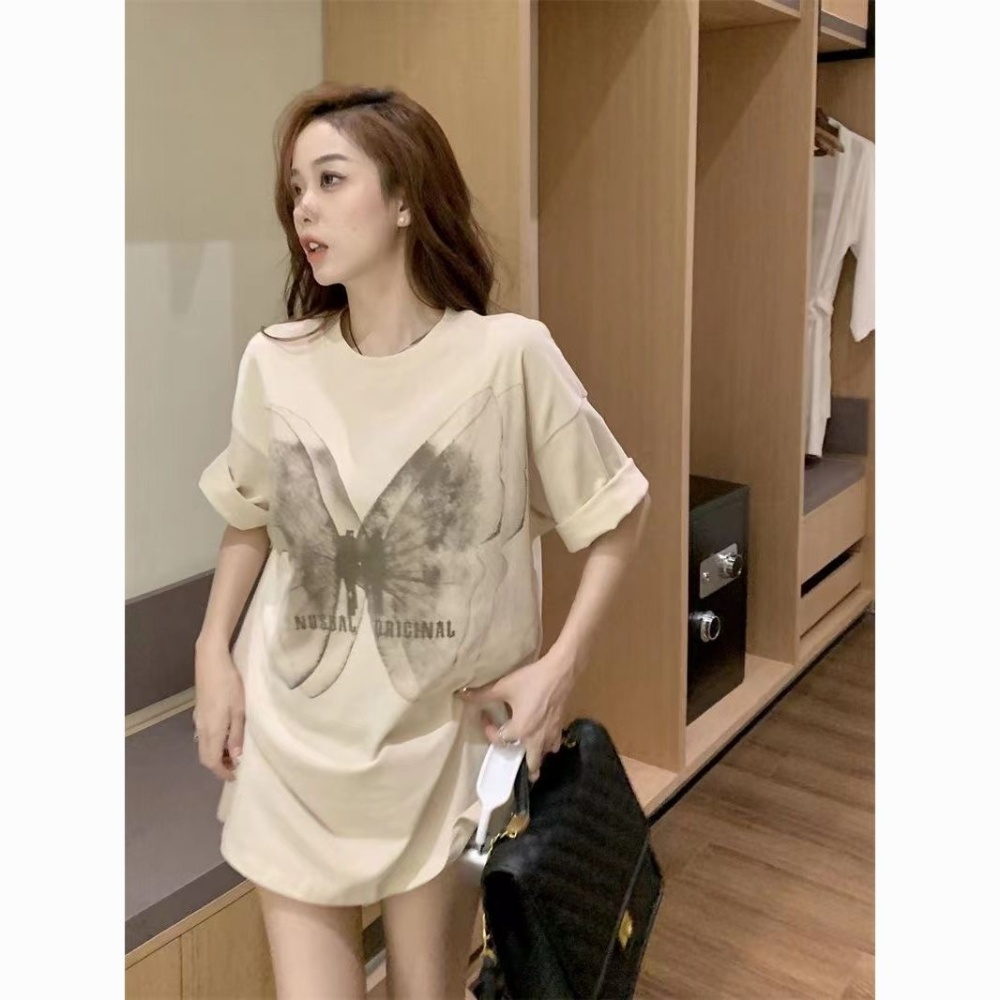 Hemming printing short sleeve loose T-shirt