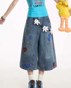 High waist short jeans American style cropped pants for women