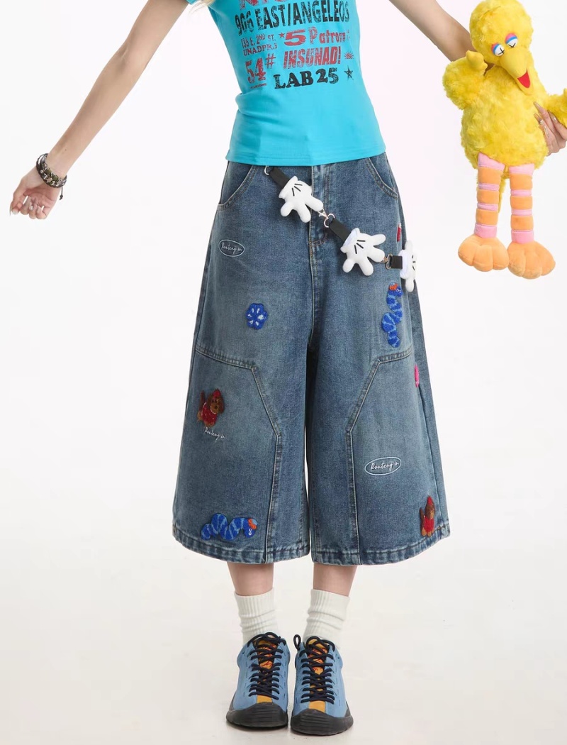 High waist short jeans American style cropped pants for women