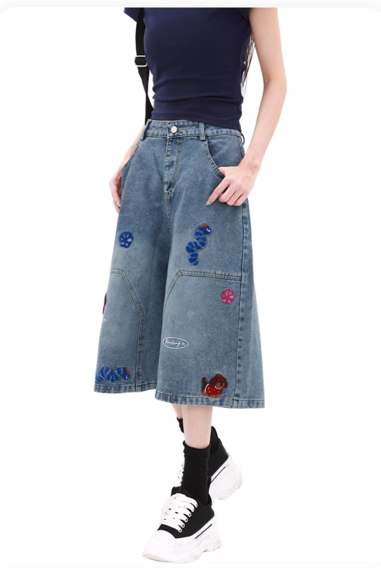 High waist short jeans American style cropped pants for women