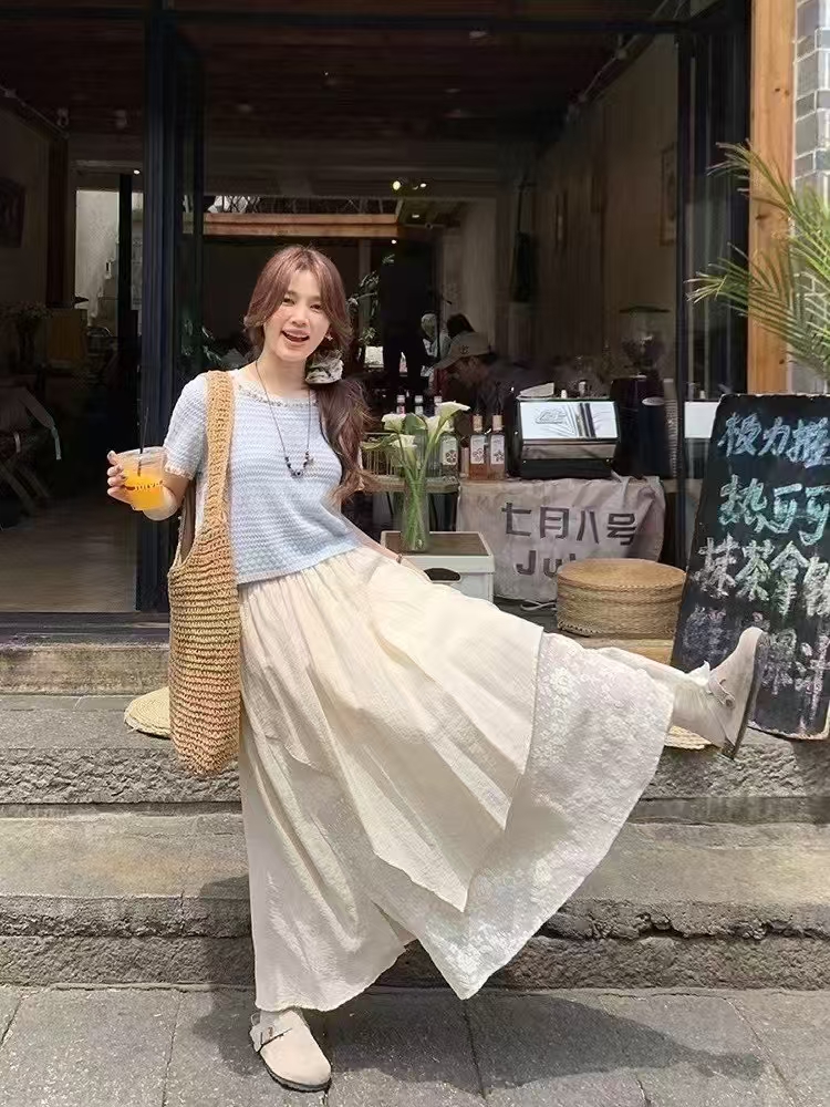 Lace all-match vacation summer irregular Korean style skirt