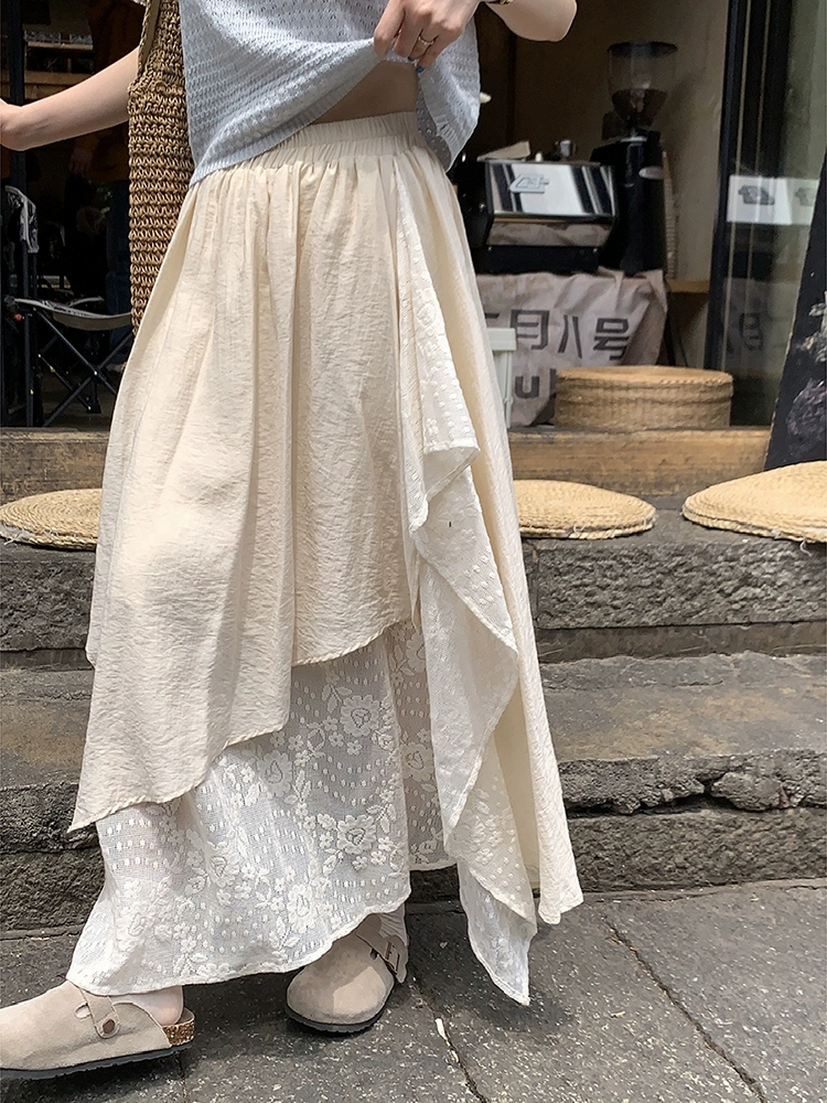 Lace all-match vacation summer irregular Korean style skirt