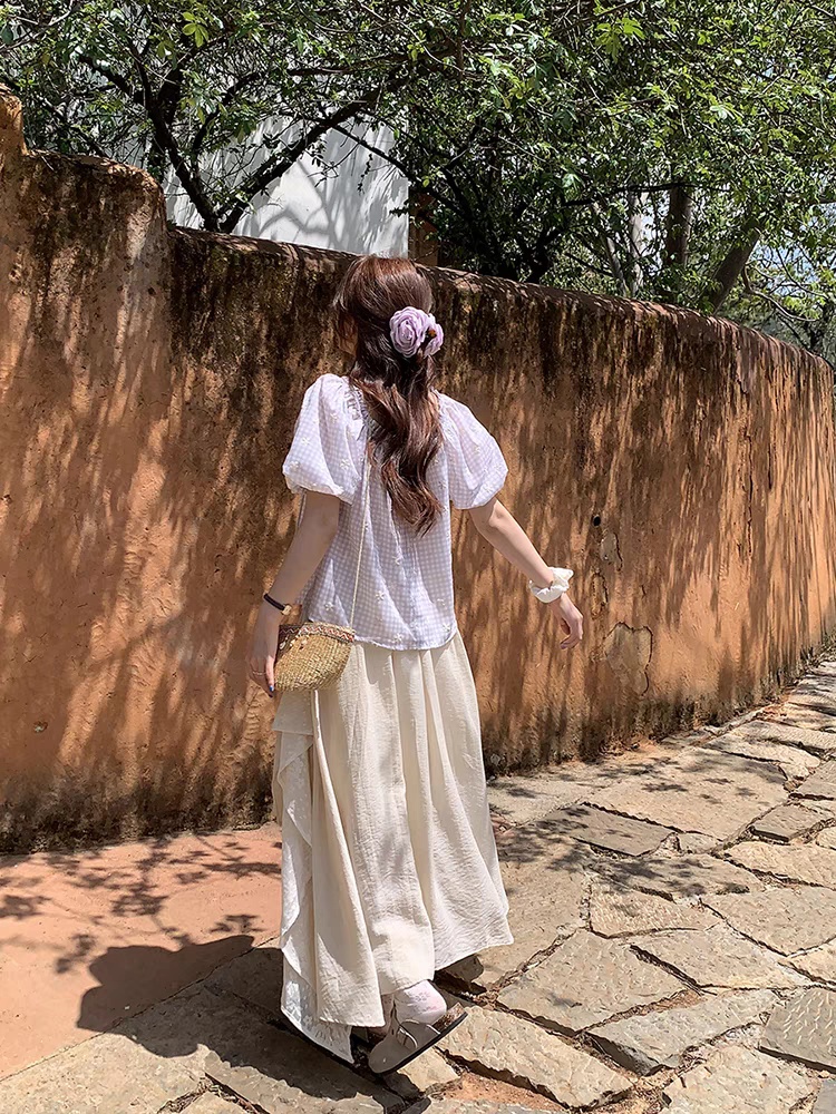 Lace all-match vacation summer irregular Korean style skirt