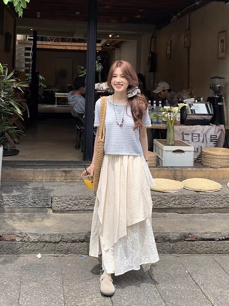 Lace all-match vacation summer irregular Korean style skirt