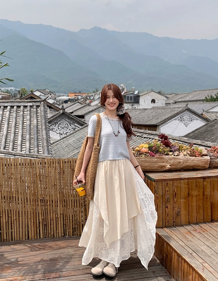 Lace all-match vacation summer irregular Korean style skirt
