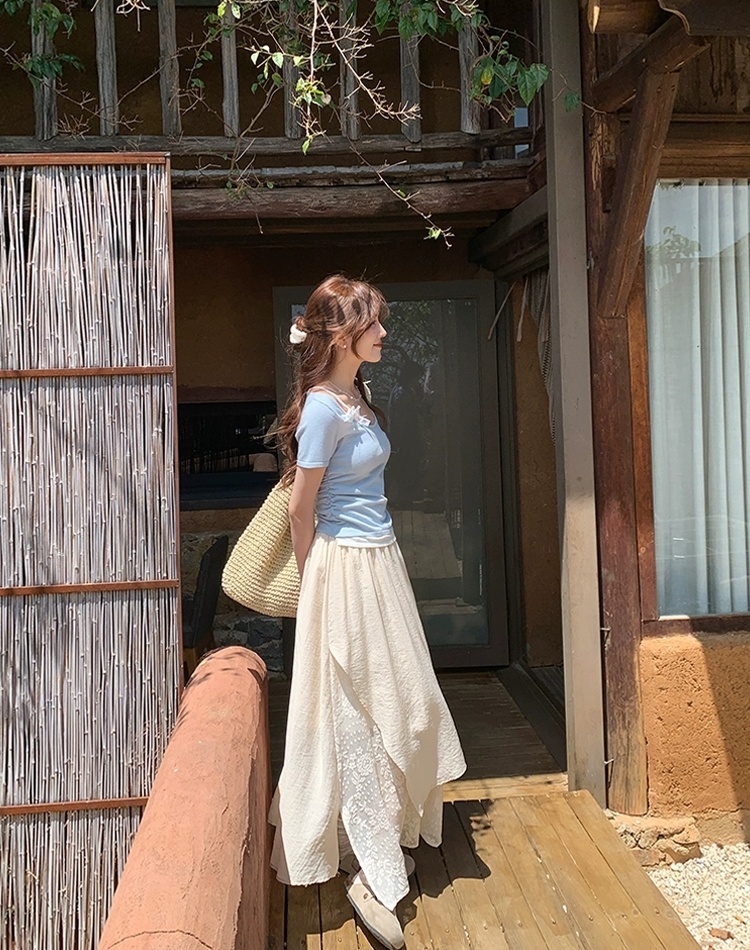 Lace all-match vacation summer irregular Korean style skirt