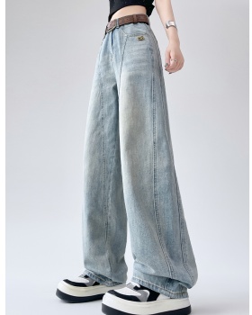 Light-blue loose long pants mopping lengthen jeans