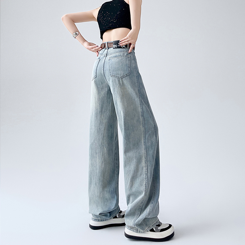 Light-blue loose long pants mopping lengthen jeans