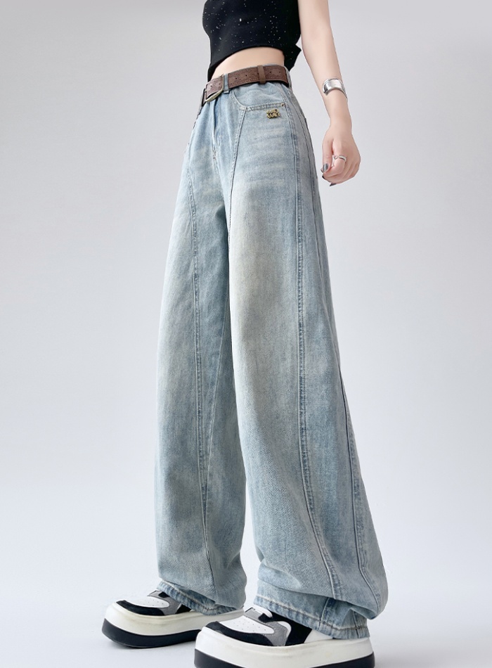 Light-blue loose long pants mopping lengthen jeans