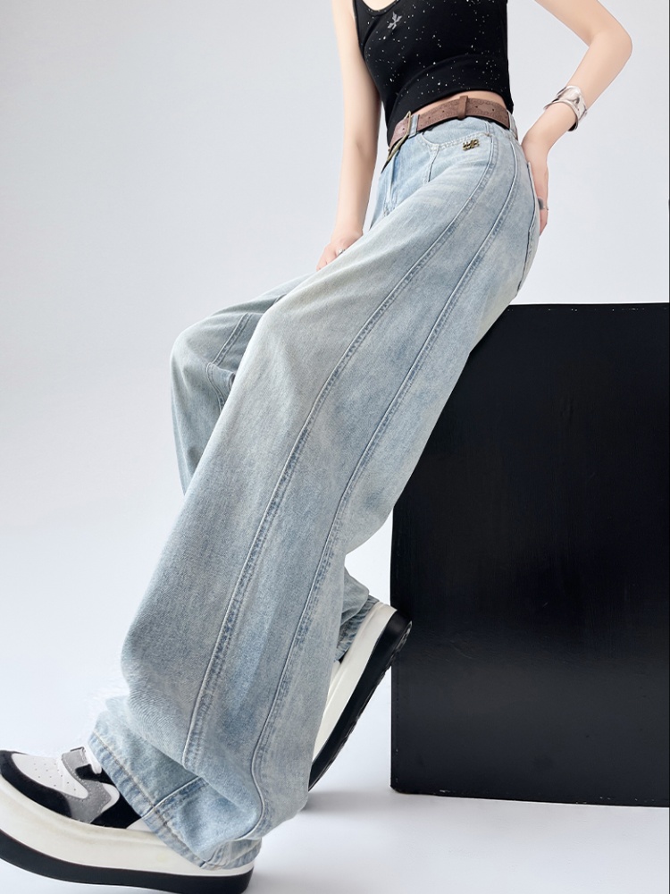 Light-blue loose long pants mopping lengthen jeans