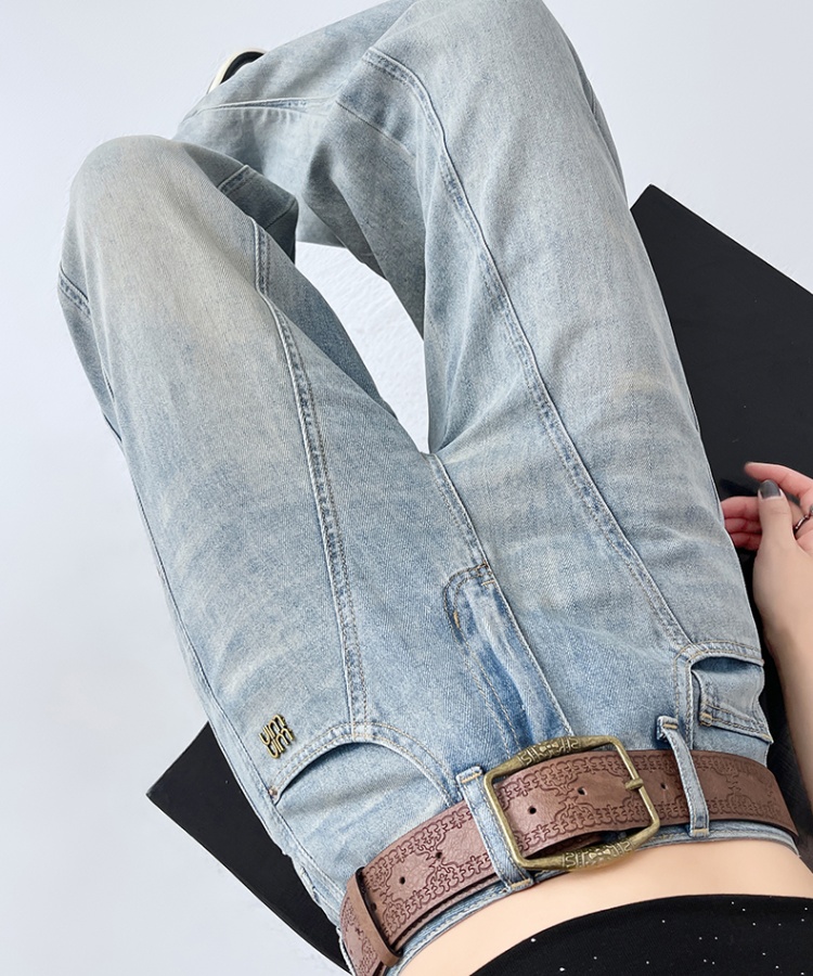 Light-blue loose long pants mopping lengthen jeans