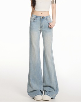 Light-blue all-match flare pants drape jeans for women