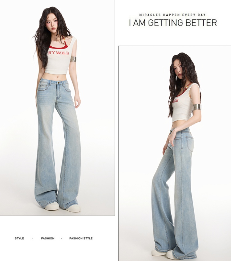 Light-blue all-match flare pants drape jeans for women