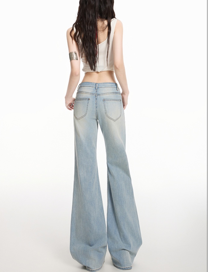 Light-blue all-match flare pants drape jeans for women