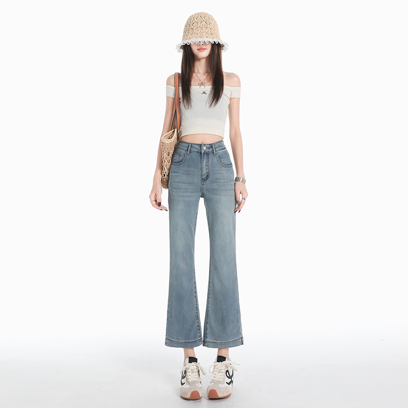 Nine tenths thin high waist flare pants denim summer pants