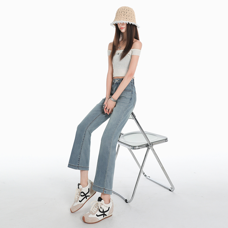 Nine tenths thin high waist flare pants denim summer pants