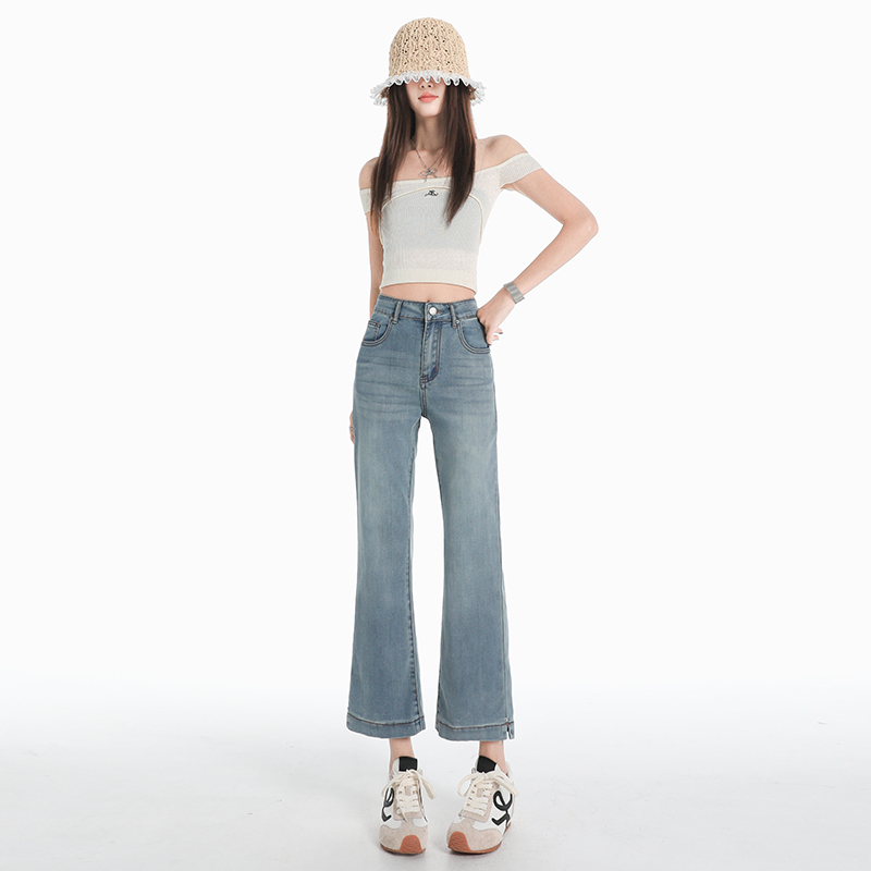 Nine tenths thin high waist flare pants denim summer pants