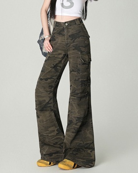 Retro camouflage long pants summer work pants for women