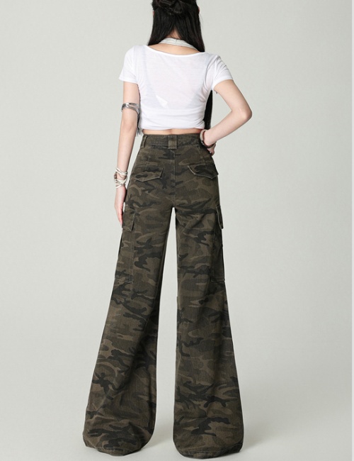 Retro camouflage long pants summer work pants for women