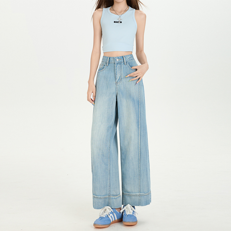 Wide leg high waist nine tenths summer jeans for women