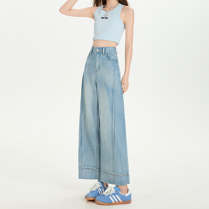 Wide leg high waist nine tenths summer jeans for women