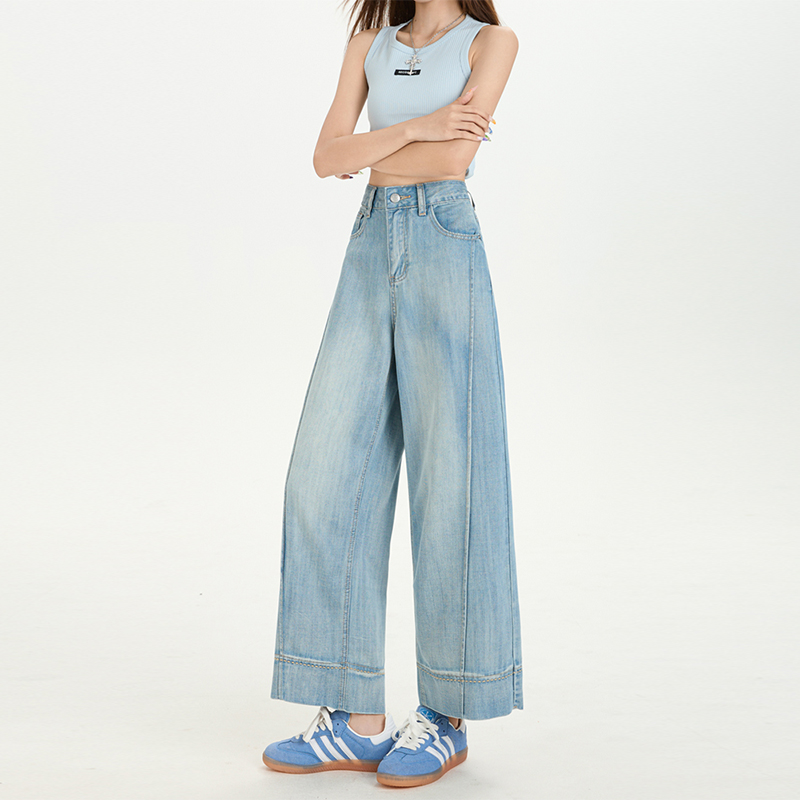 Wide leg high waist nine tenths summer jeans for women