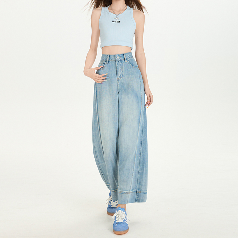 Wide leg high waist nine tenths summer jeans for women