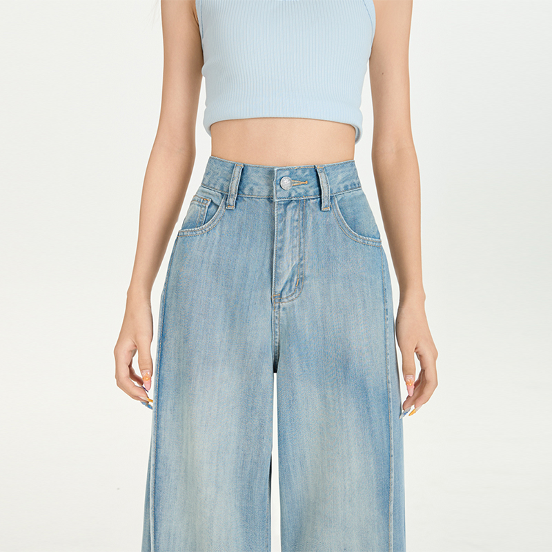 Wide leg high waist nine tenths summer jeans for women