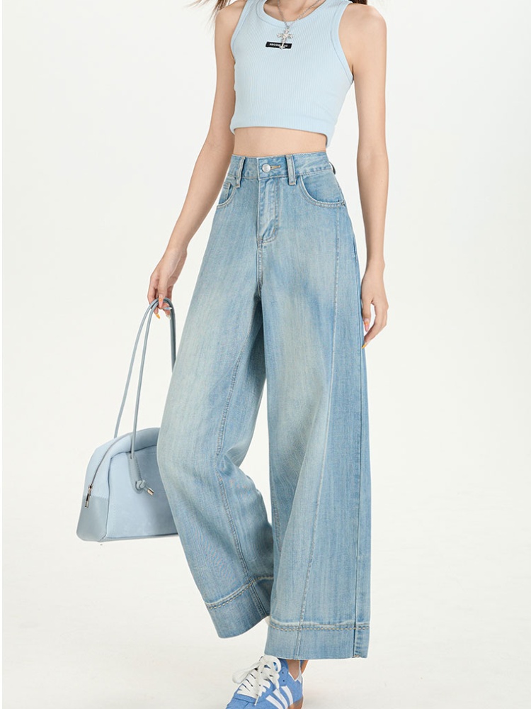 Wide leg high waist nine tenths summer jeans for women
