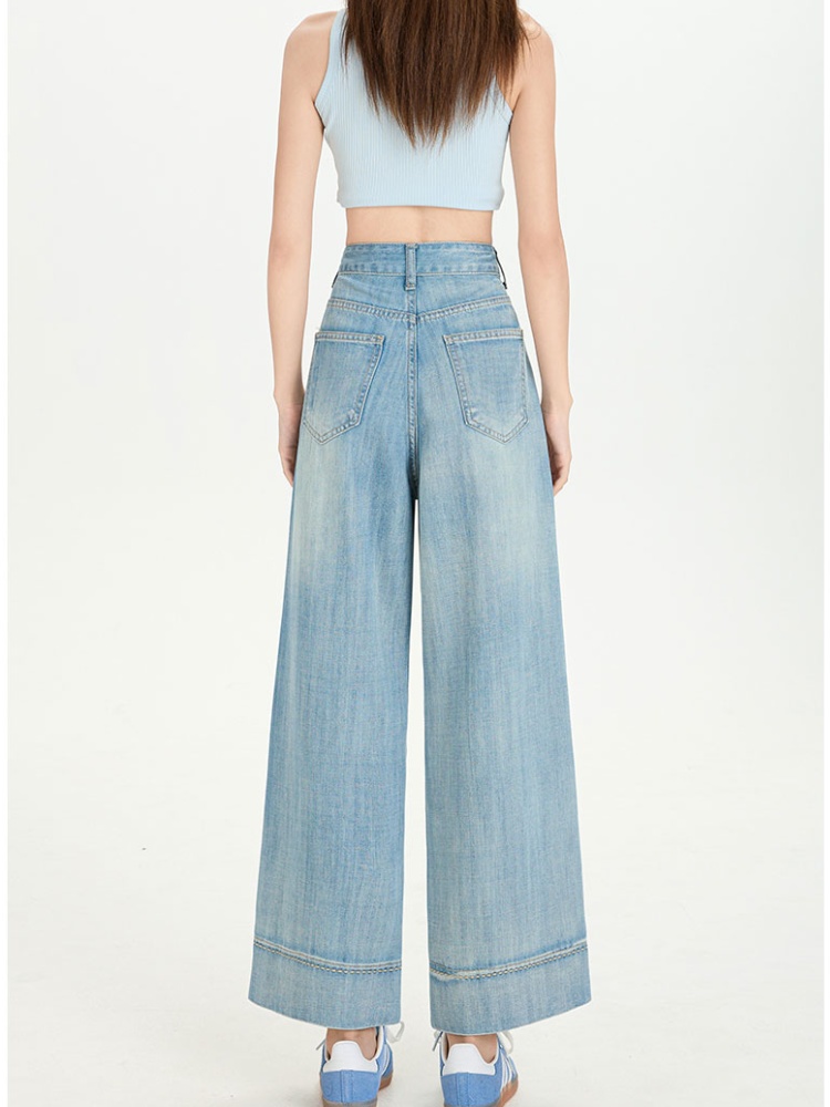 Wide leg high waist nine tenths summer jeans for women
