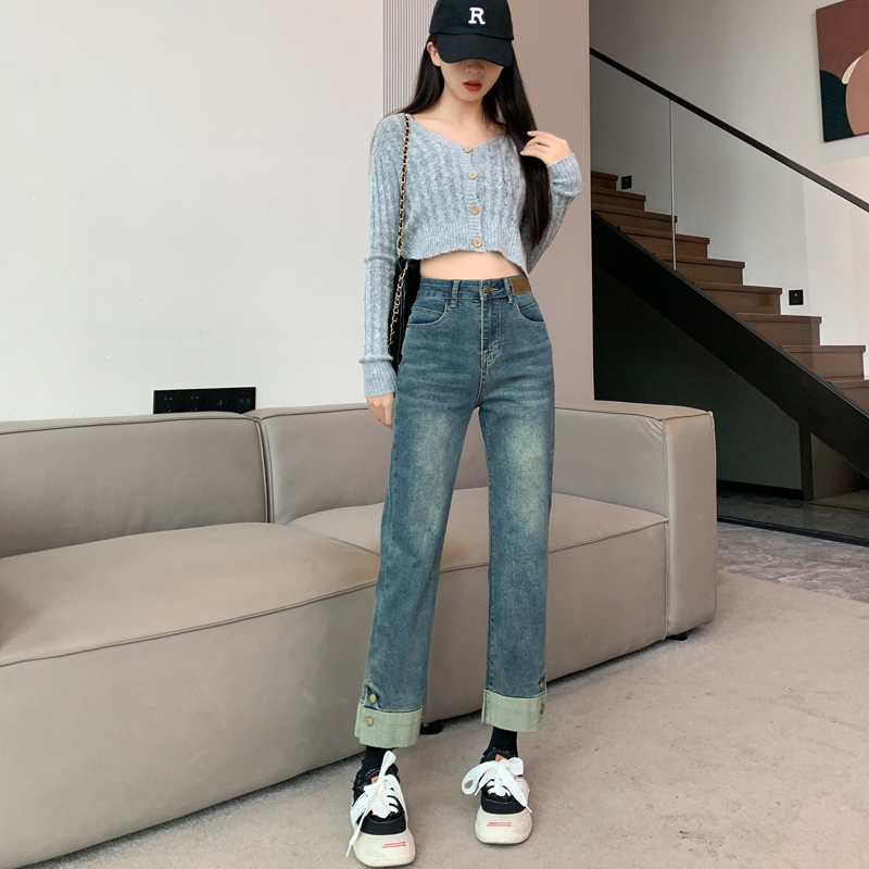 Nine tenths slim pants straight jeans for women