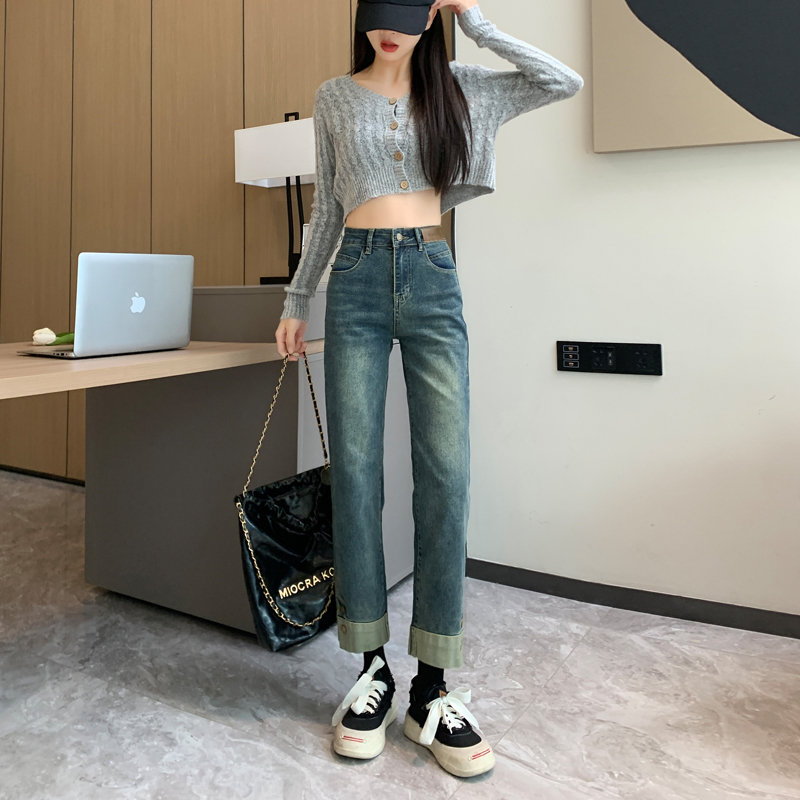 Nine tenths slim pants straight jeans for women