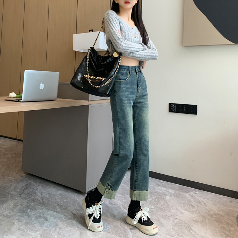 Nine tenths slim pants straight jeans for women