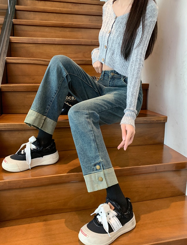 Nine tenths slim pants straight jeans for women
