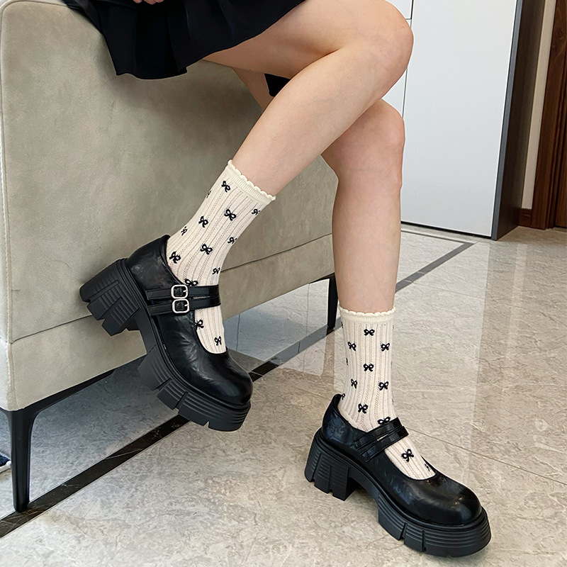Spring and autumn thick crust leather shoes for women