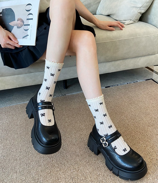 Spring and autumn thick crust leather shoes for women